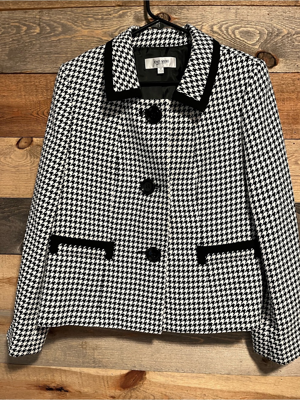 Jones Studio Black & White Houndstooth Jacket Size 12